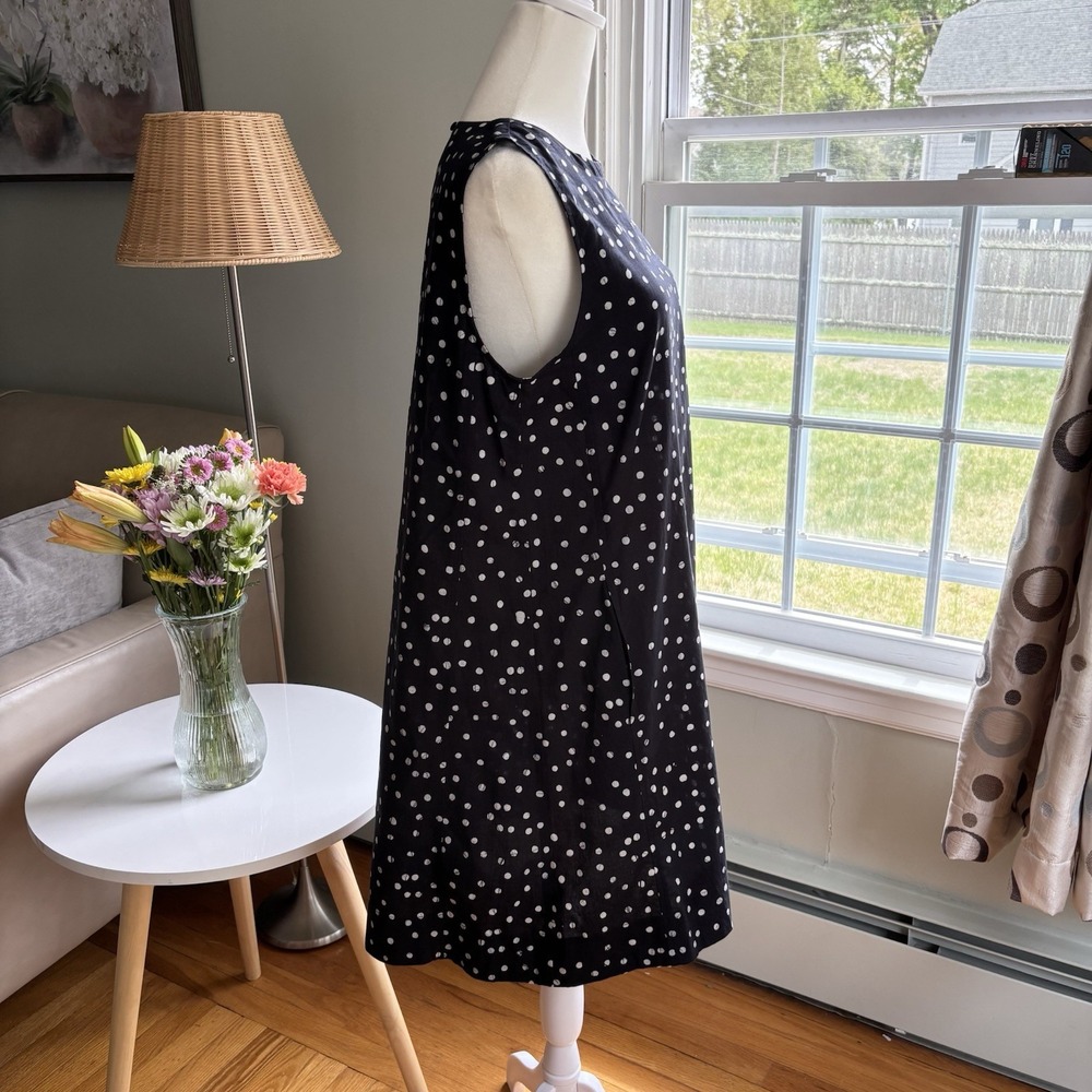 Eileen Fisher Organic Cotton Sleeveless Dress Size PM Black White Polka Dot - Picture 9 of 15